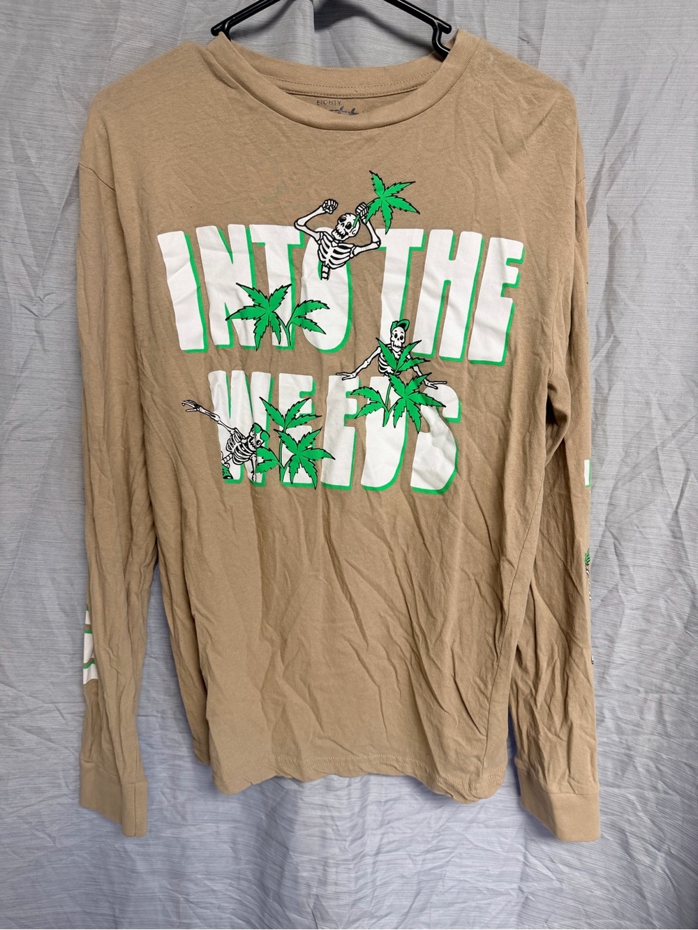 Eighty Eight Tan Long Sleeve Graphic Tee with White & Green Print